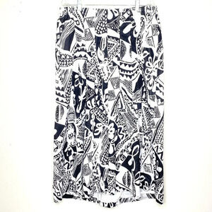 Maggie Barnes 100% Cotton Black White Tribal Print Maxi Skirt 1X Elastic Waist